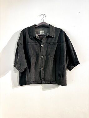 NWT Umgee Washed Black Cropped Denim Jacket Shacket Short Sleeve XL